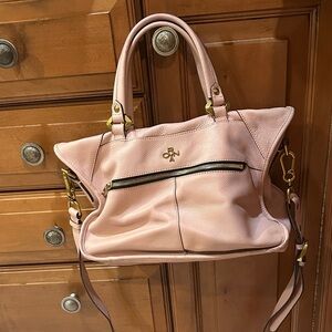 Oryany Sarah Pink Pebbled Leather Top Handle Satchel Crossbody Bag Purse